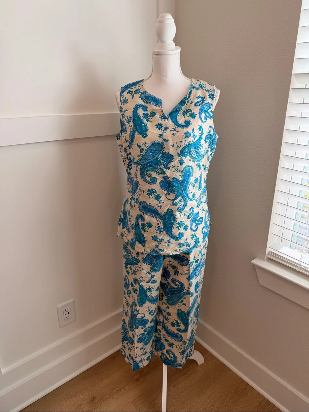 ✨ Vintage Units 100% Linen Paisley Matching Set ✨